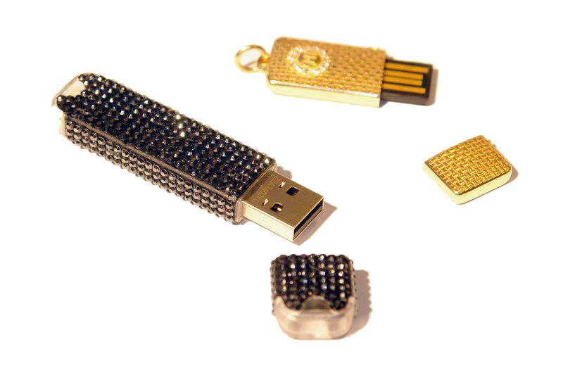 MJ - USB Flash Drives Jewelers Limited Edition - Flash From Solid Gold inlaid White & Black Diamonds or Strass Swarovski