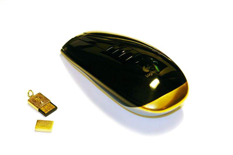 MJ - Luxury Mouse Logitech Air MX 4D Gold with Mini USB Flash Drive Stick