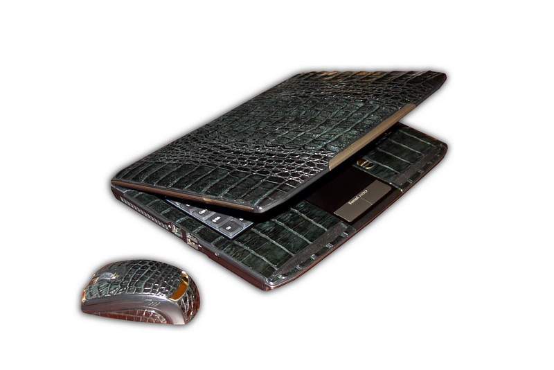 MJ - Laptop Ferrari Emerald Leather 777 Gold Edition with Crocodile Skin Mouse